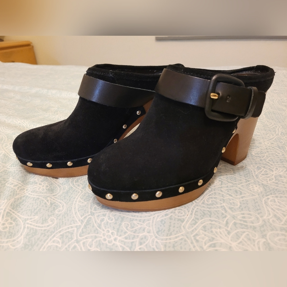 Vince Camuto Black Suede High Heeled Clogs Size 6
